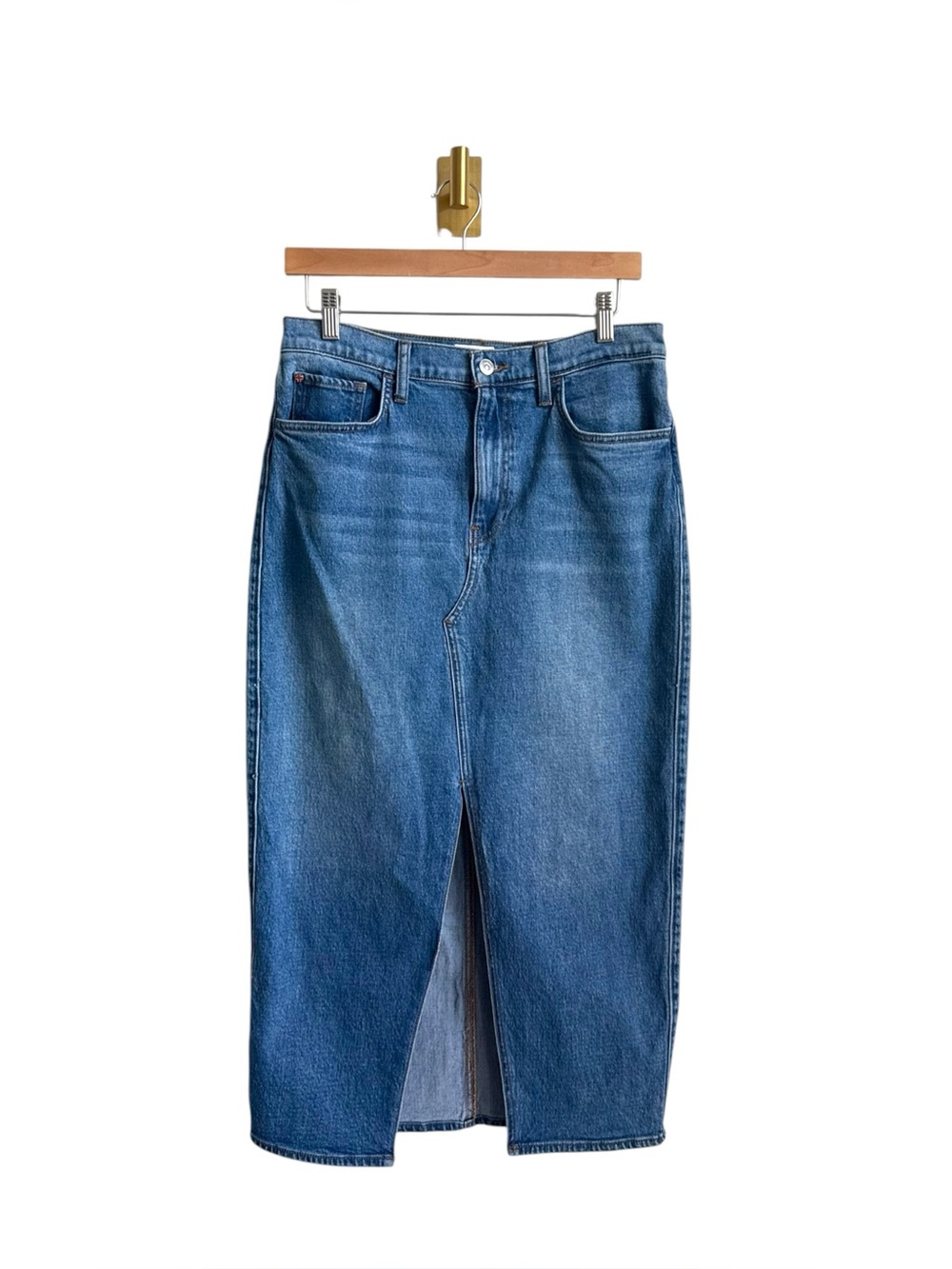 Hudson Jeans Fashion Skirt Matador Reconstructed Denim Maxi Front Slit Size 30